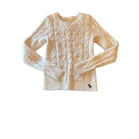 Abercrombie & Fitch Fisherman Cable Knit Sweater M Cream Acrylic Blend - Picture 1 of 5